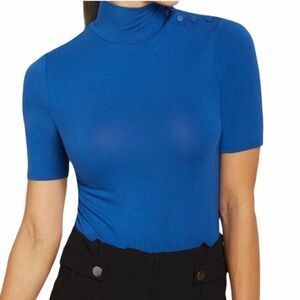 RW&CO Royal Blue Mock Turtleneck Top with buttons details  - Size M